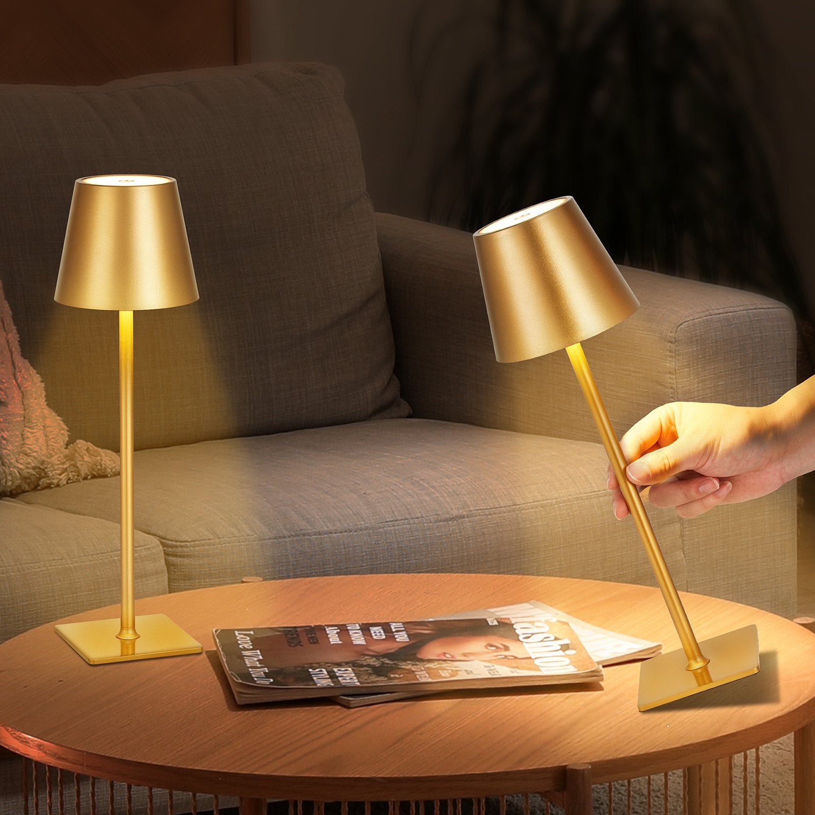 Cordless Table Lamp Set of 2 — Brushed Gold, 5200mAh