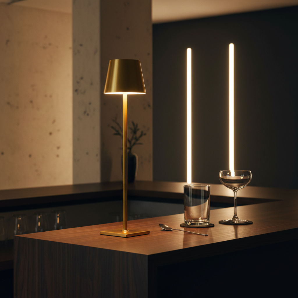 Adjustable Cordless Lamp Set of 2 — Gold, Detachable Head