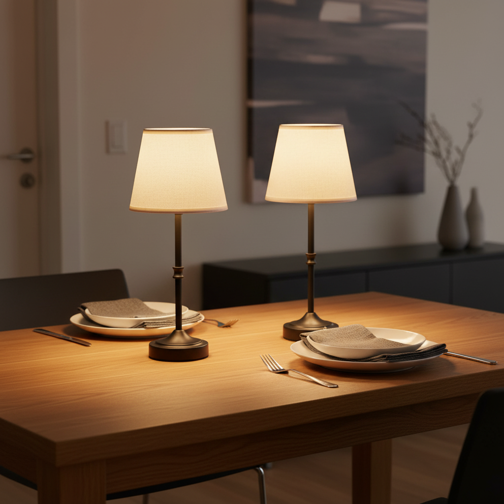 Fabric Shade Cordless Lamp Set of 2 — Black