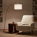 Celestial Arc Floor Lamp with Brass Shelf Table