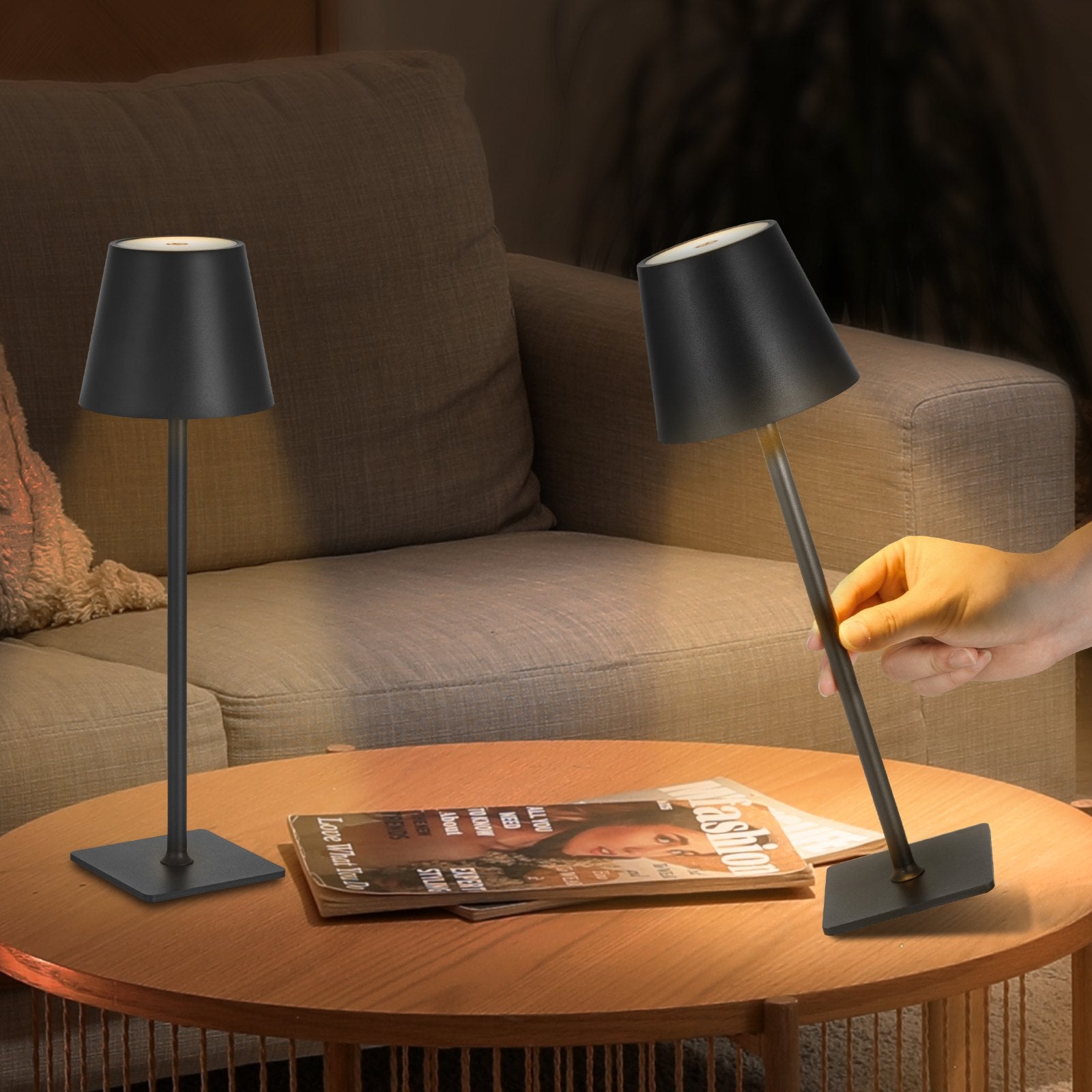 Cordless Table Lamp Set of 2 — Matte Black, 5200mAh