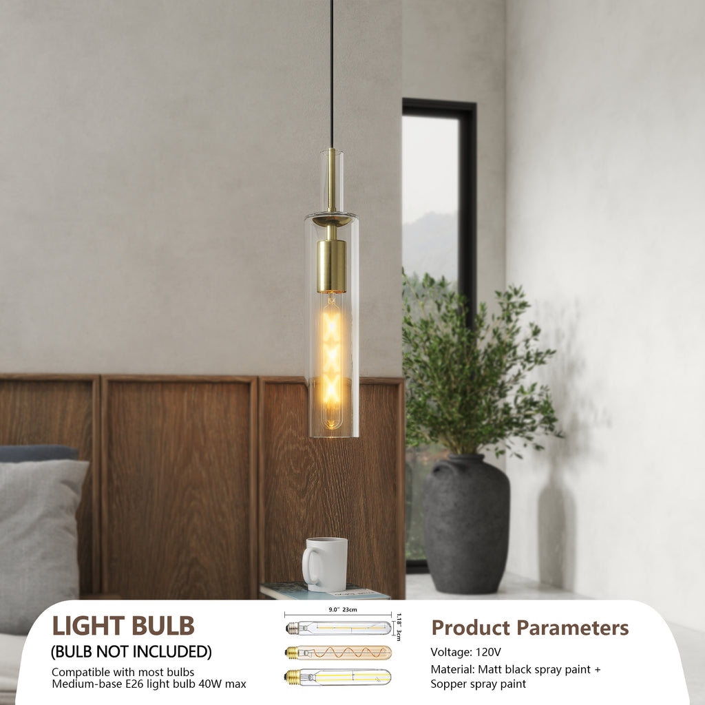 Gold Pendant Lights, Set of 3 — Striped Glass Shades