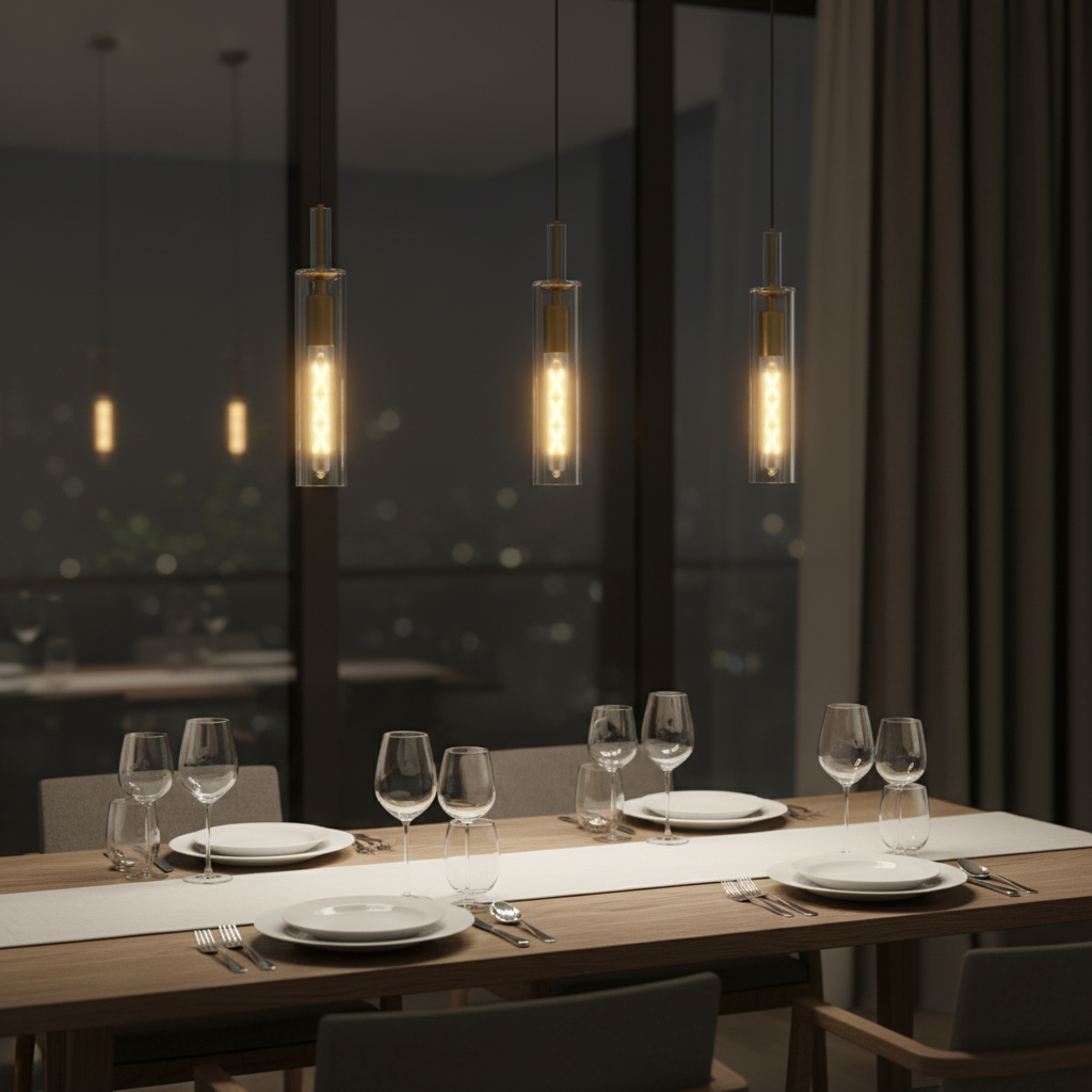 Gold Pendant Lights, Set of 3 — Striped Glass Shades