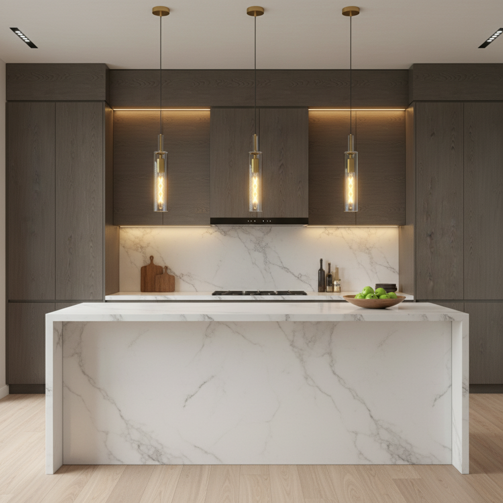 Gold Pendant Lights, Set of 3 — Striped Glass Shades