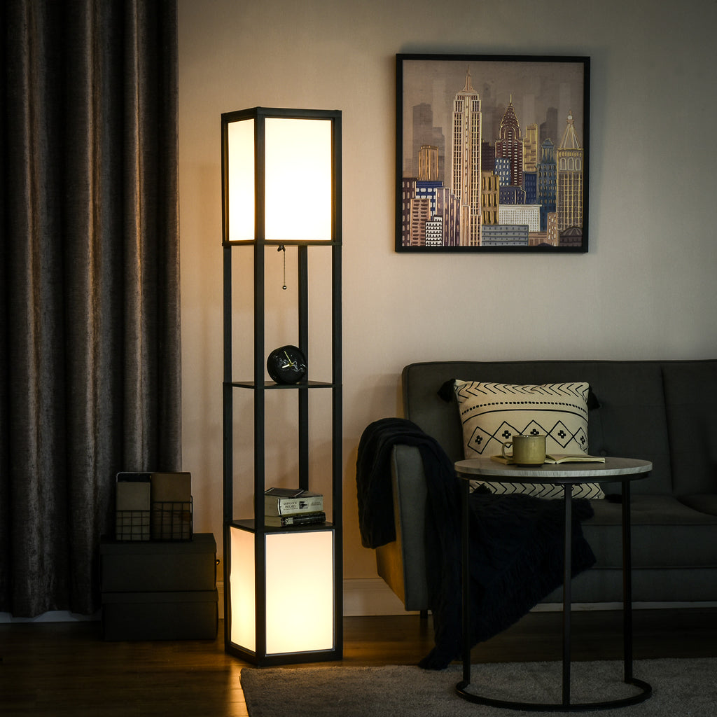 Shelf Floor Lamp with Dual Light — Display Shelves, Matte Black