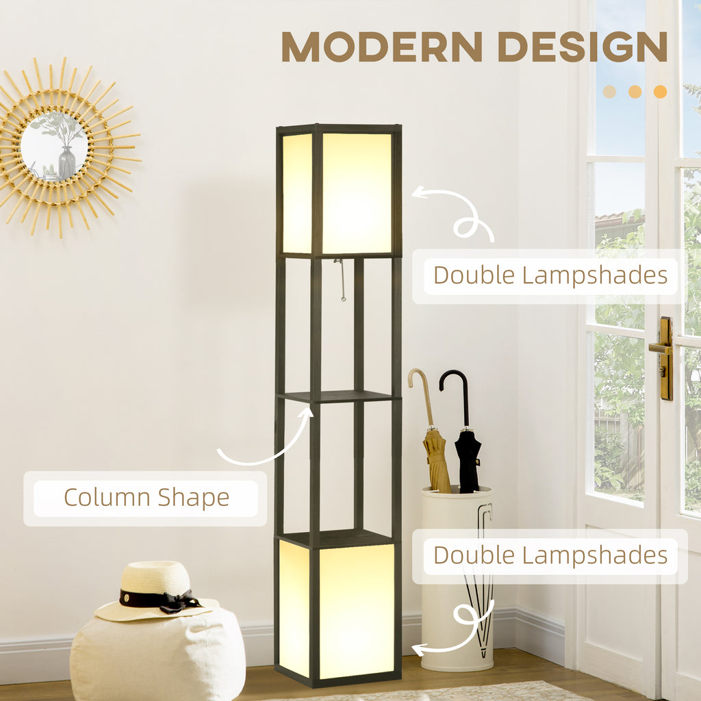 Shelf Floor Lamp with Dual Light — Display Shelves, Matte Black