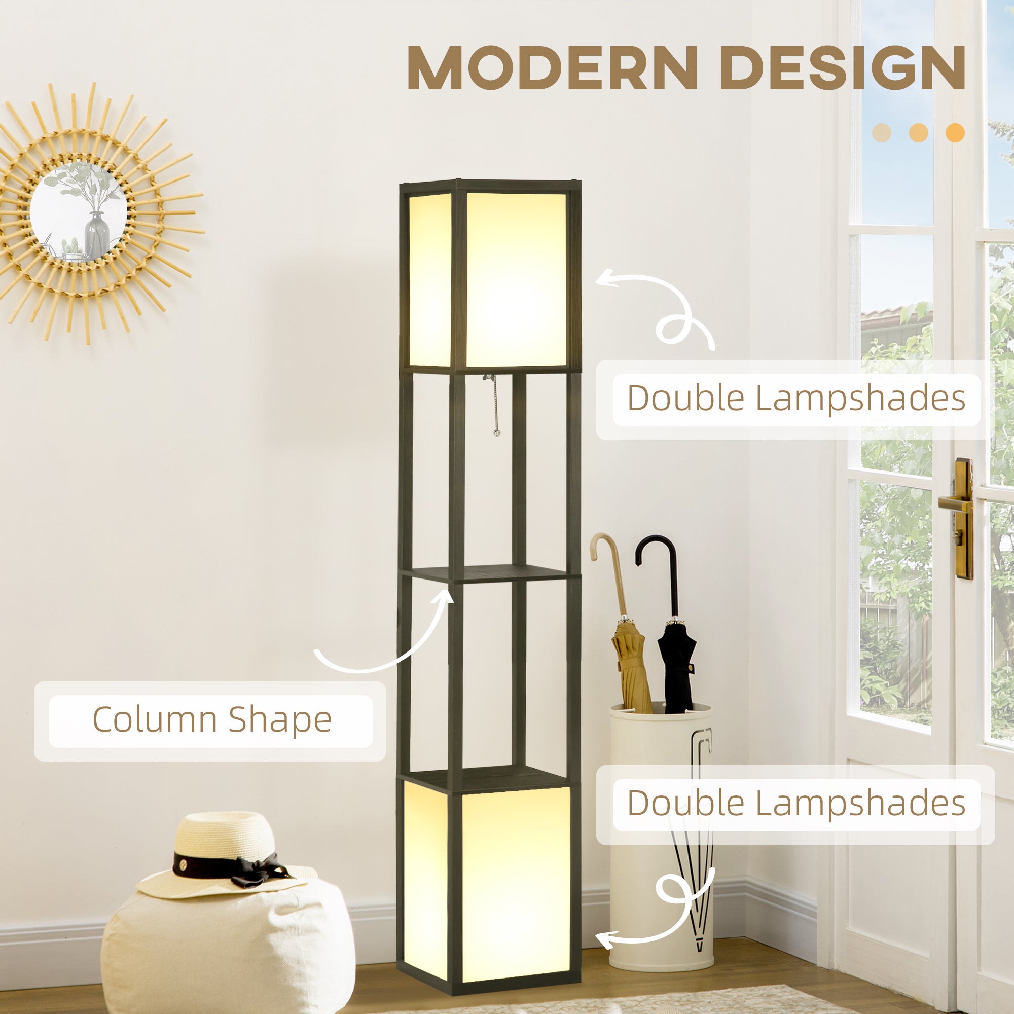 Shelf Floor Lamp with Dual Light — Display Shelves, Matte Black